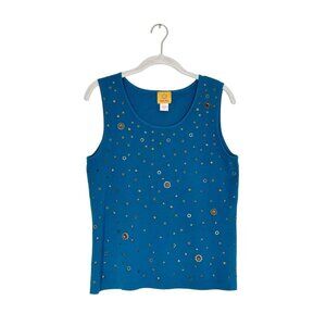 Ruby Rd. Women's Scoop Neck Embellished Sleeveless Stretch Top in Blue - Sz L